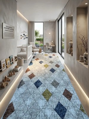 Dinarsu Antiq Halı Çok Renkli Modern Kaymaz Taban Salon Hol Çocuk, Koridor Mutfak Yıkanabilir Jel Kesme Yolluk