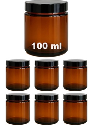 Belirtilmemiş Afracam 100 ml Cam Kavanoz Amber 100 cc Kozmetik Kavanozu Siyah Kapaklı 6 Adet