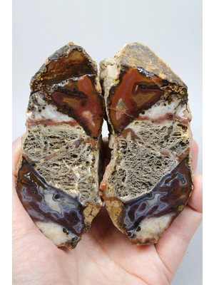 Healcrystal Karadeniz Bantlı Akik Çifti, Karnelyen Kırmızı ve Mor Lekeli Agat