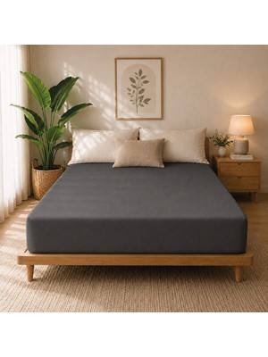 Karden Flower Premium Jersey Antrasit Fitted %100 Pamuk Penye 100x200+30cm Tek Kişilik Lastikli Çarşaf