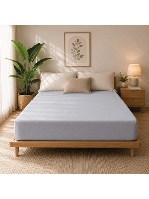 Karden Flower Premium Jersey Gri Fitted %100 Pamuk Penye 100x200+30cm Tek Kişilik Lastikli Çarşaf