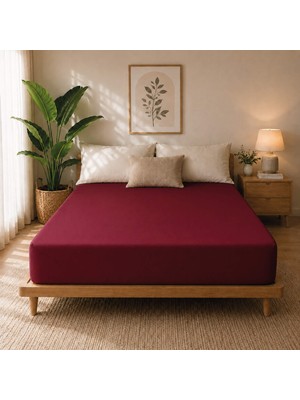 Karden Flower Premium Jersey Bordo Fitted %100 Pamuk Penye 100x200+30cm Tek Kişilik Lastikli Çarşaf