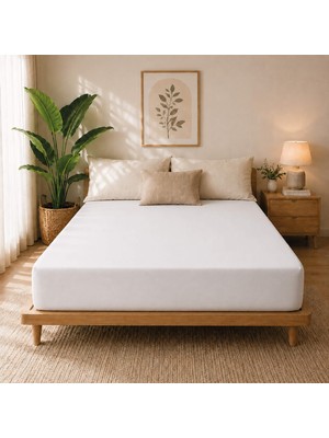 Karden Flower Premium Jersey Beyaz Fitted %100 Pamuk Penye 100x200+30cm Tek Kişilik Lastikli Çarşaf