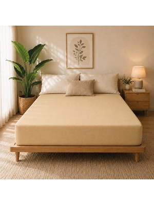 Karden Flower Premium Jersey Bej Fitted %100 Pamuk Penye 100x200+30cm Tek Kişilik Lastikli Çarşaf