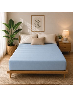 Karden Flower Premium Jersey Açık Mavi Fitted %100 Pamuk Penye 100x200+30cm Tek Kişilik Lastikli Çarşaf