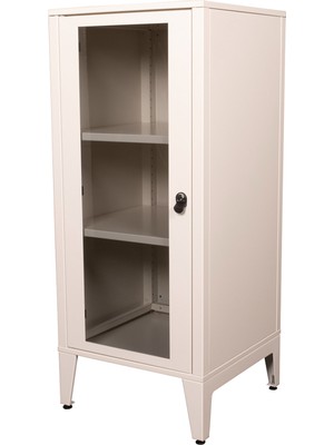Alfafonet Ziglat Serisi Kilitli Metal Home Office Dolabı Cam Kapaklı Mat Beyaz 450x1050x450 mm