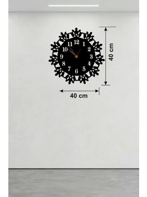 Toptan Bulurum Klasik Floral Desenli Ahşap Duvar Saati - 40x40 cm Vintage Tasarım