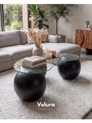 Velura Home Fiber Top Sehpa & Küre Cam Orta Sehpa (120x41x70)