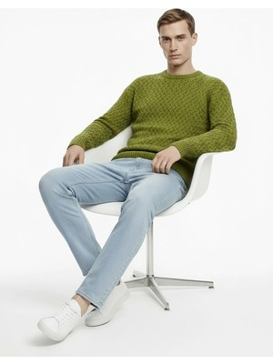 Alpha Studio Yeşil Erkek Bisiklet Yaka Regular Fit Kazak AU-3081C Merıno Mock Neck Sweater