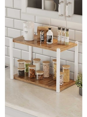 Woodensa Çok Amaçli Banko Rafi (Beyaz Profil Çam Sunta) 45X18X34 cm MTL046