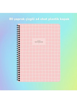 Mikasso Çizgili A4 80 Yaprak Plastik Kapak Telli Defter College Keskin Color Yumuşak Spiralli Çizgili Büyük