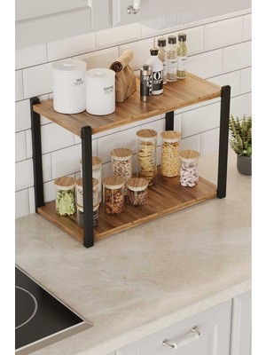 Woodensa Çok Amaçli Banko Rafi (Siyah Profil Çam Sunta) 45X18X34 cm MTL044