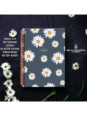Mikasso Çizgili 16X22 cm 80 Yaprak Plastik Kapak Telli Defter Krem Renk 60 gr Hafif Kağıt Yumuşak Spiralli Ç