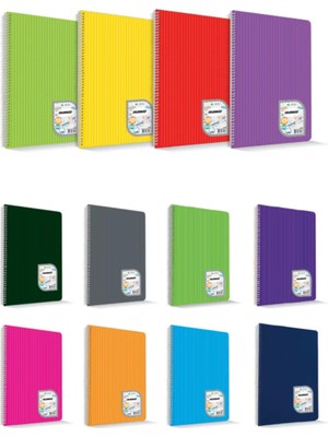 Mikasso 60 Yaprak Spiralli Telli Kareli Defter Sert Spiralli Kareli Orta Boy Çok Renkli Okul Defterleri A4 6