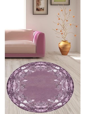 Belirtilmemiş Pelangi Pembe Çiçek Desenli Yuvarlak Halı, Pembe 120 x 120