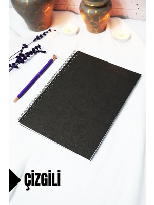 Mikasso A5 Siyah Kraft Kapaklı - Çizgili Defter - 60 Yaprak (120 Sayfa) 15X21 cm - Okul Defteri Karton Spira