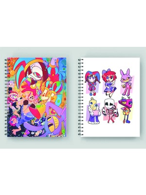 Mikasso 2 Adet The Amazing Digital Circus A5 Boy Defter Karton Spiralli Çizgisiz 50 Yaprak Orta Boy Beyaz Ok