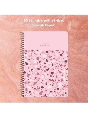 Mikasso Çizgili A4 80 Yaprak Plastik Kapak Telli Defter Terazzo Keskin Color Yumuşak Spiralli Çizgili Büyük