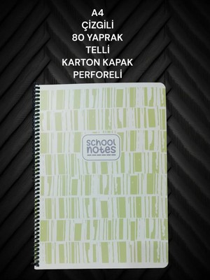 Mikasso Çizgili A4 80 Yaprak Telli Defter Karton Kapak Perforeli Karton Spiralli Çizgili Orta Boy Yeşil Okul