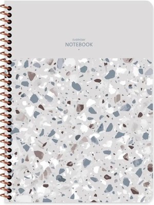 Mikasso Çizgili 16X22 cm 80 Yaprak Plastik Kapak Telli Defter 60 Gram Beyaz Sayfa Terazzo Yumuşak Spiralli Ç