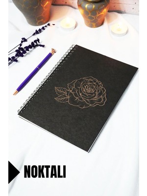 Mikasso A5 Gül Temalı Siyah Kraft Kapaklı Defter - Noktalı Defter - 60 Yaprak (120 Sayfa) 15X21 cm Karton Sp