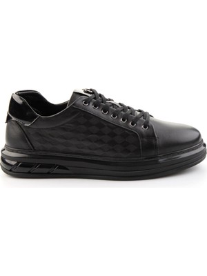 Bambi Siyah Baskılı Hakiki Deri Erkek Sneaker E01080221143