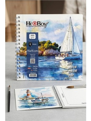 Mikasso Telli Suluboya Eskiz Defteri 15X15 cm 1 Adet Herboy 300 gr Sulu Boya Eskiz Defteri Karakalem Çizim 1