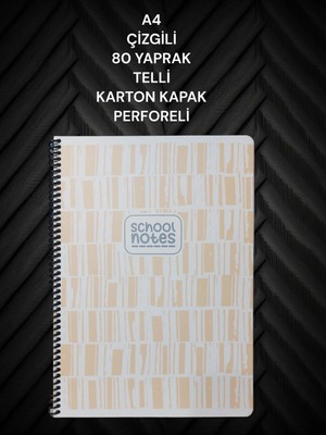 Mikasso Çizgili A4 80 Yaprak Telli Defter Karton Kapak Perforeli Karton Spiralli Çizgili Orta Boy Sarı Okul