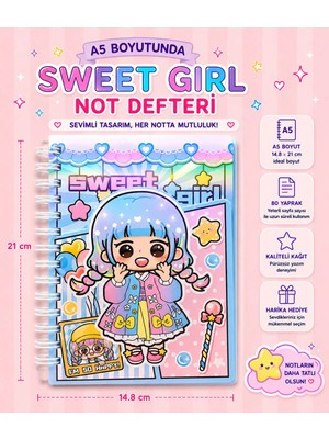 Mikasso Not Defteri - Sweet Girl A5 Telli Karton Spiralli Orta Boy Pembe Not Defteri Belirtilmemiş A5 80 Yap