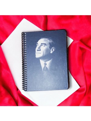 Mikasso 14X20 cm Çizgisiz 80 Yaprak Atatürk Sert Kapak Telli Defter Sert Spiralli Çizgisiz Orta Boy Ekru Kon
