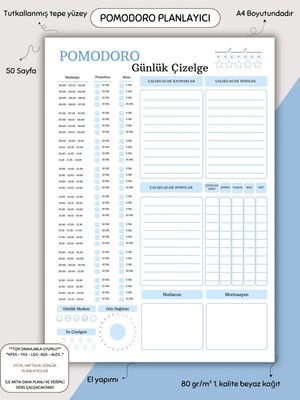 Mikasso Pomodoro Planlayıcı - A4 - Dikey - Ders Çalışma Planlayıcısı Notepad - Mavi No 4.04 Karton Düz Renkl