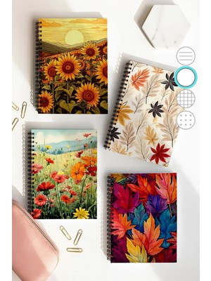 Mikasso Spiralli Çizgisiz Okul Defter Seti, A5 Boyutunda 50 Yaprak 100 Sayfa 4'lü Set, Yapraklı Set Karton S