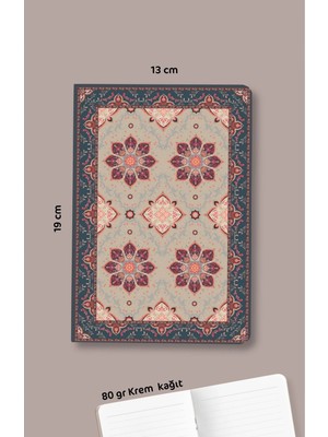 Mikasso Zendegî - Çanta Boy Çizgili Defter Halı Desenli Karton Düz Çizgili Orta Boy Çok Renkli Okul Defterle