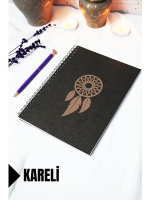 Mikasso A5 Rüya Kapanı Temalı Siyah Kraft Kapaklı Defter - Kareli Defter - 60 Yaprak (120 Sayfa) 15X21 cm Ka