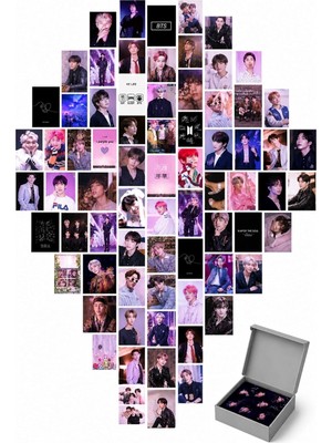 Belirtilmemiş Print Dore Bts Duvar Poster Seti - Kolaj Set - 60 Adet - Pembe Bts Poster Seti - 10CM*15CM - Kalın
