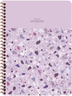 Mikasso Kareli 16X22 cm 80 Yaprak Plastik Kapak Telli Defter 60 Gram Beyaz Sayfa Terazzo Yumuşak Spiralli Ka