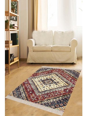 Belirtilmemiş Pelangi Kilim Desenli Etnik Dijital Baskı Yıkanabilir Otantik Salon Halı Yolluk, Bordo 100 x 300