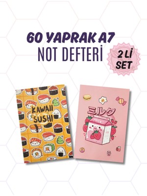 Mikasso 2li Not Defteri Seti 7.5 cm x 11 cm A7 Çizgisiz 60 Yaprak A7 Ödev Defteri (2 Li Set) Karton Düz Çizg