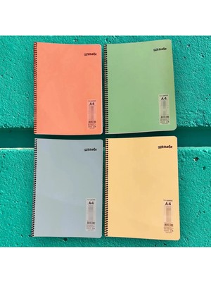Mikasso 4 Adet A4 40 Yaprak Kareli Telli Pastel Renkler Plastik Kapak Defter 60GR Beyaz Sayfa (Karma Renk) Y