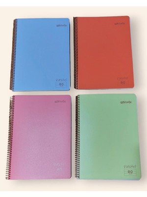 Mikasso 4 Adet A4 Çizgili 80 Yaprak Telli Defter Pastel Renkler Sert Plastik Kapak Göz Yormayan Krem Renk Se