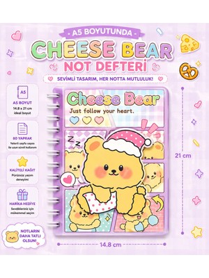 Mikasso Not Defteri - Cheese Bear A5 Telli Karton Spiralli Orta Boy Çok Renkli Not Defteri Belirtilmemiş A5