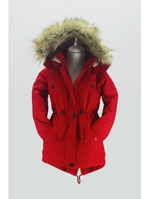 Asortik Unisex Mont Kaban Kışlık Kanvas Kumaş Büzmeli Diz Üstü İçi Kürk Kapüşonlu Kaban Mont-MNT-0005