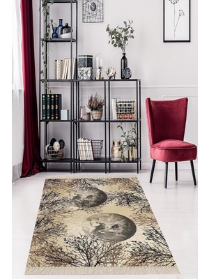 Belirtilmemiş Pelangi Bej Dijital Baskı Yıkanabilir Kaymaz Taban Halı Yolluk, Bej 100 x 300