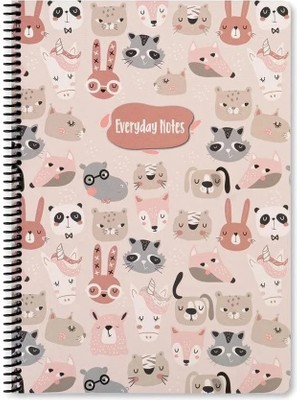 Mikasso Çizgili 16X22 cm 80 Yaprak Karton Kapak Telli Defter 60 Gram Beyaz Sayfa Animal Friends Karton Spira