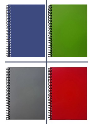 Mikasso A5 Spiralli Pvc Kapaklı 80 Yaprak Kareli 4'lü Defter Seti Yumuşak Spiralli Kareli Orta Boy Çok Renkl
