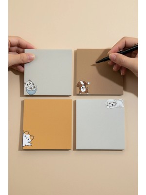 Mikasso 4'lü Kedi Köpek Desenli Memopad Seti, (10X10) 110 gr Kalın Kağıt Notepad, Bloknot, Not Defteri, Yumu