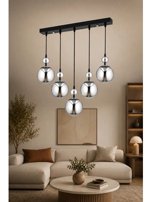 Esslight Nisan 5’li Sıralı Füme Camlı Modern Salon Mutfak Yatak Odası Avize