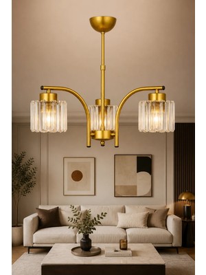 Esslight Venice 3’lü Eskitme Kristal Taşlı Salon Mutfak Yatak Odası Avize