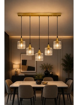 Esslight Azra 5’li Eskitme Kristal Taşlı Salon Mutfak Yatak Odası Avize