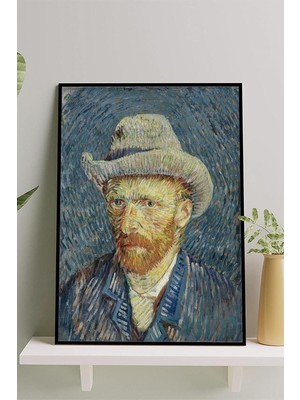 Belirtilmemiş Postermanya (PSTER14649) Gri Fötr Şapkalı Otoportre-Van Gogh Sanatsal Çerçeveli Tablo 30 x 40